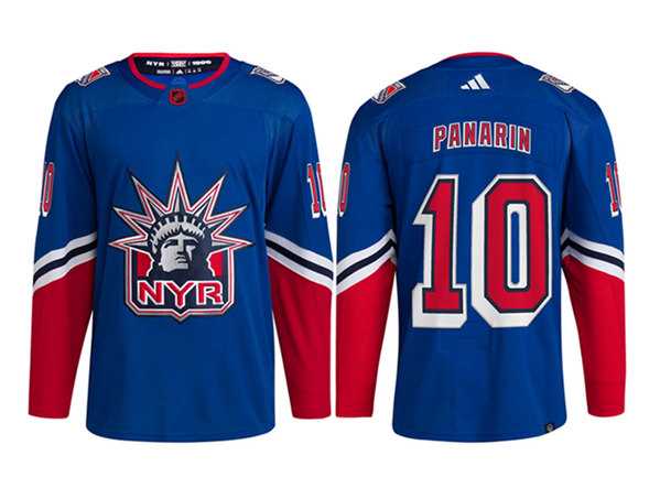 Men's New York Rangers #10 Artemi Panarin Blue 2022 Reverse Retro Stitched Jersey Dzhi